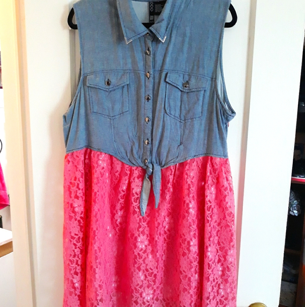 Denim and lace country style Midi dress